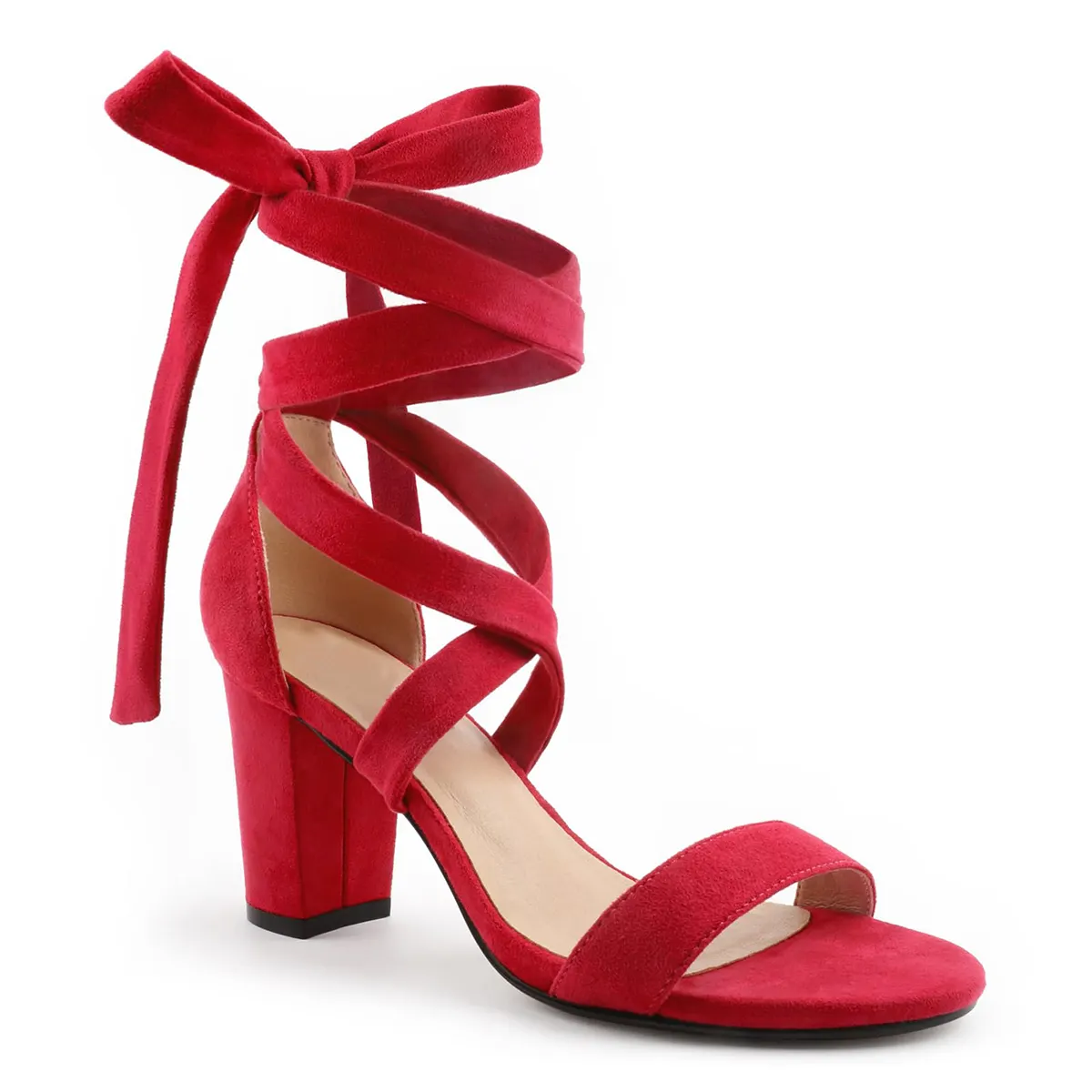 80mm Women's Lace Up Heels Chunky Block Heel Strappy Sandals-vocosishoes