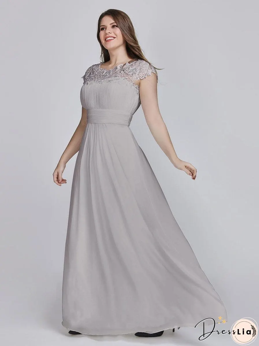 Elegant Lace Cap Sleeve Chiffon Evening Gown with Rhinestone-Embellished Neckline