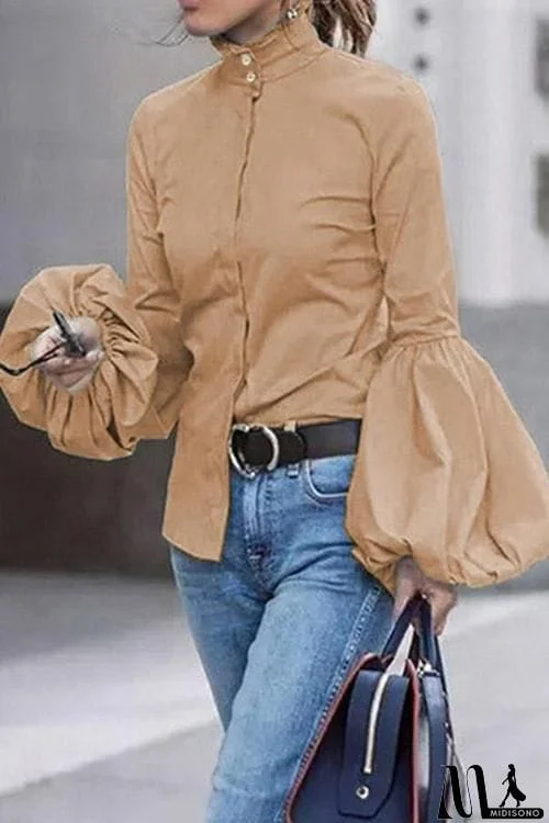 MidiSono - Button Puff Sleeve Shirt