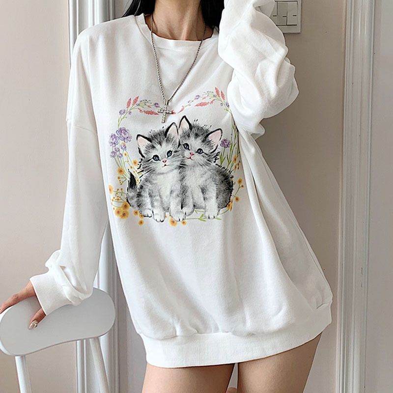 cat print sweatshirt