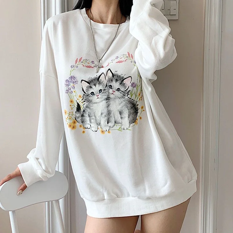 Cat Print Sweatshirt SP18032