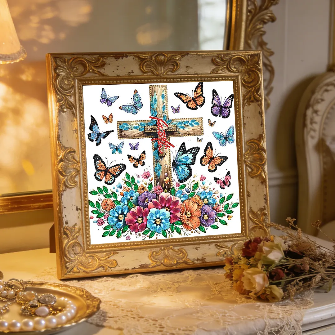 Diamond Painting - Partial Special Shaped Drill - Butterfly Cross(Canvas|30x30cm)