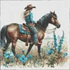 Cowboy M&auml;dchen auf dem Pferder&uuml;cken - runder Bohrer Diamantmalerei - 40*40cm