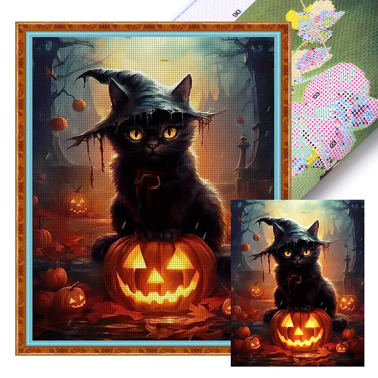 Pumpkin Cat - Printed Cross Stitch 11CT 40*50CM