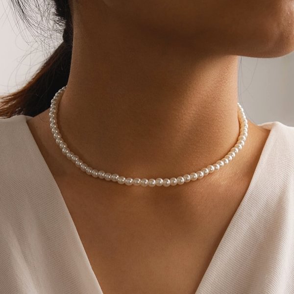 1 Piece Elegant White Imitation Pearl Choker Necklace Big Round Pearl Wedding Necklace for Women Charm Fashion Jewelry - Shop Trendy Women's Fashion | TeeYours