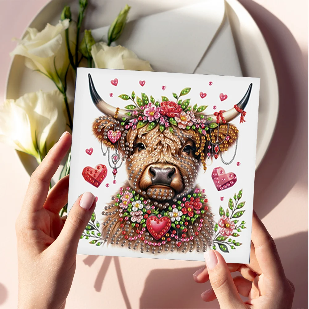 [Upgrade-Laser Card]6Pcs Love Yak Diamond Painting Greeting Card Rhinestones Diamond Wish Card