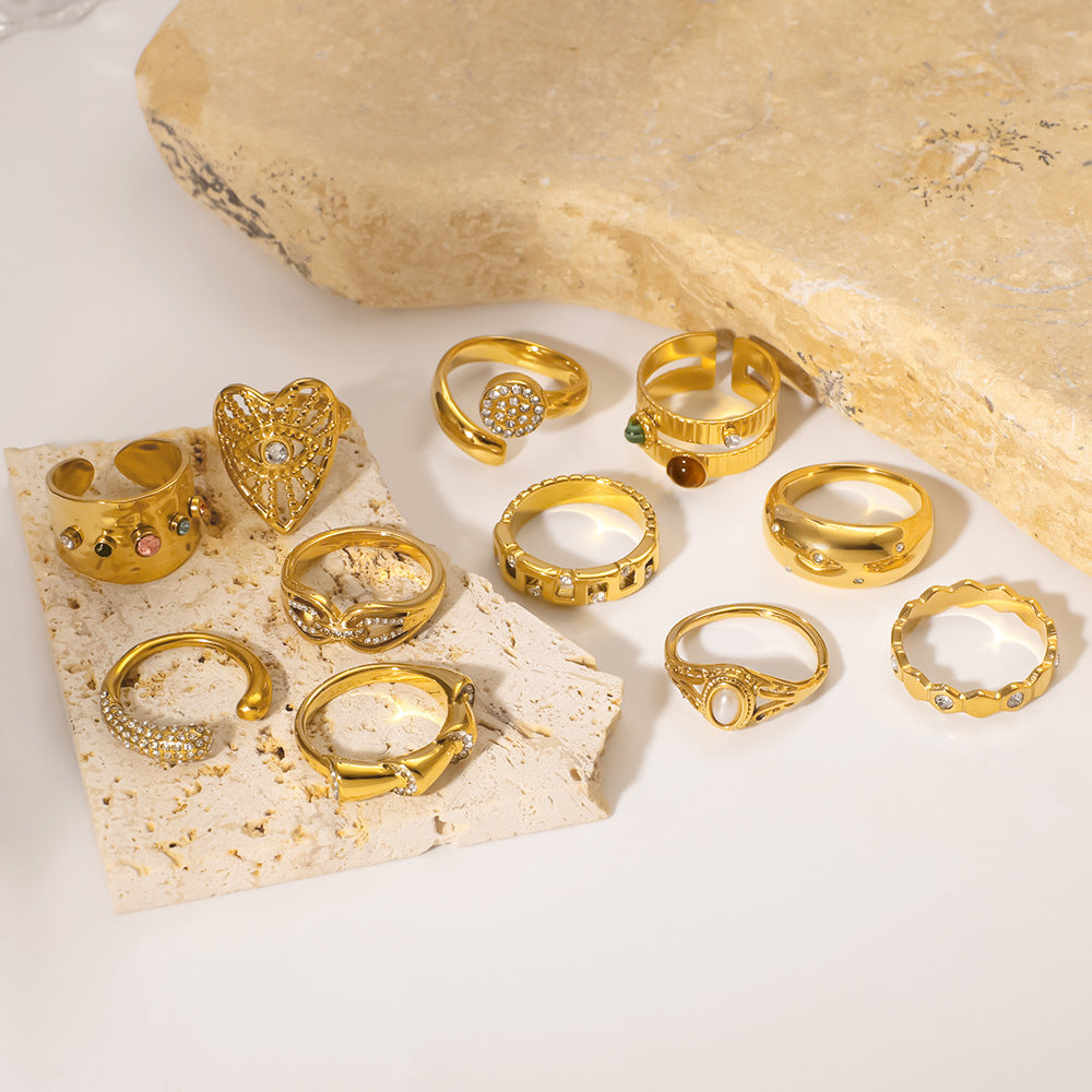 Retro Earrings Gold Stainless Steel Niche Design Ring Simple Style American Jewelry Women