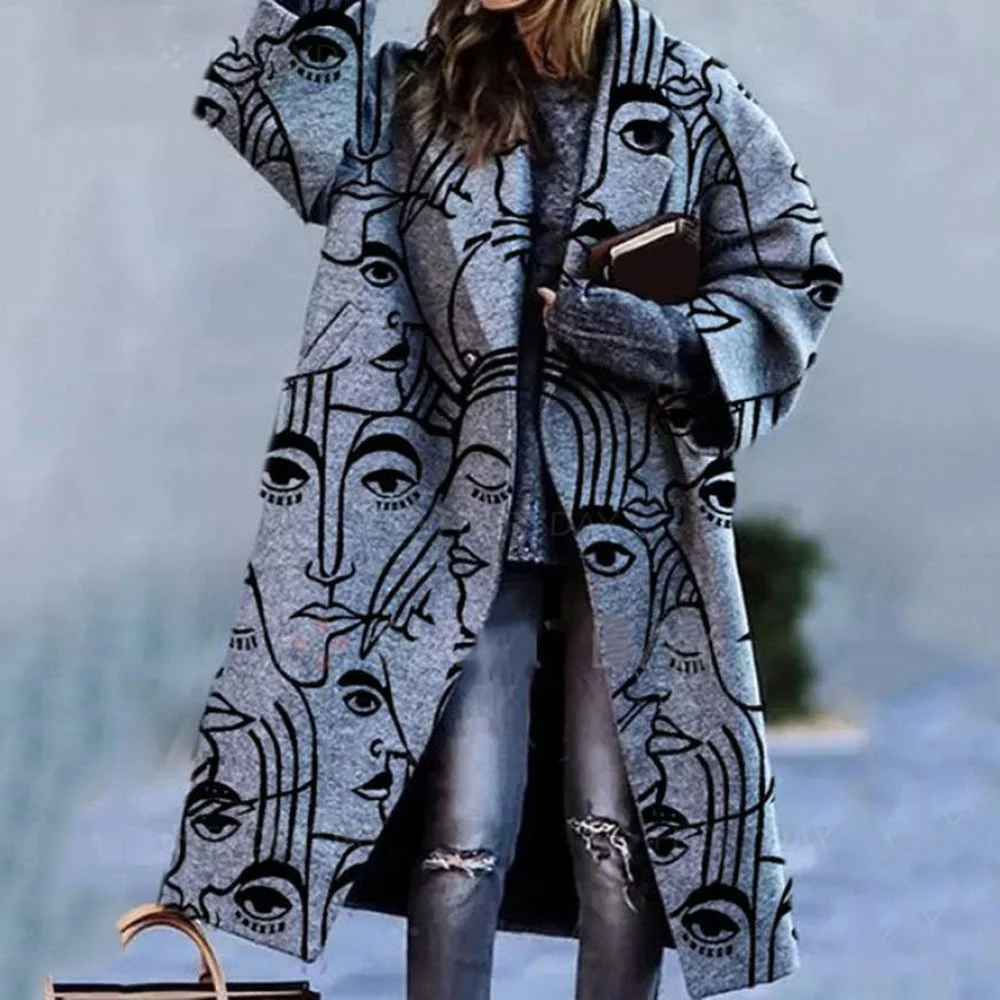 Brownm Brownm New 2025 Autumn Women's Long-Sleeved Collar Coat Prints The Long Coat