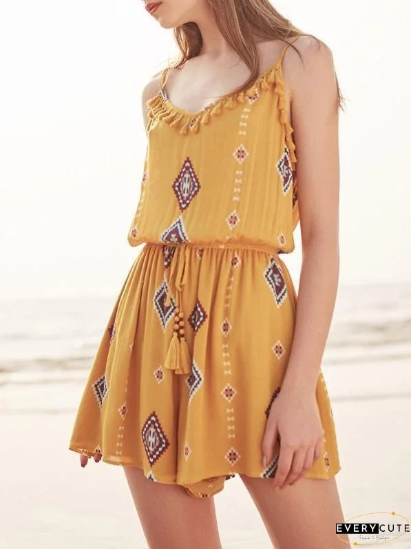 Print Spaghetti Strap Tassel Bohemia Rompers