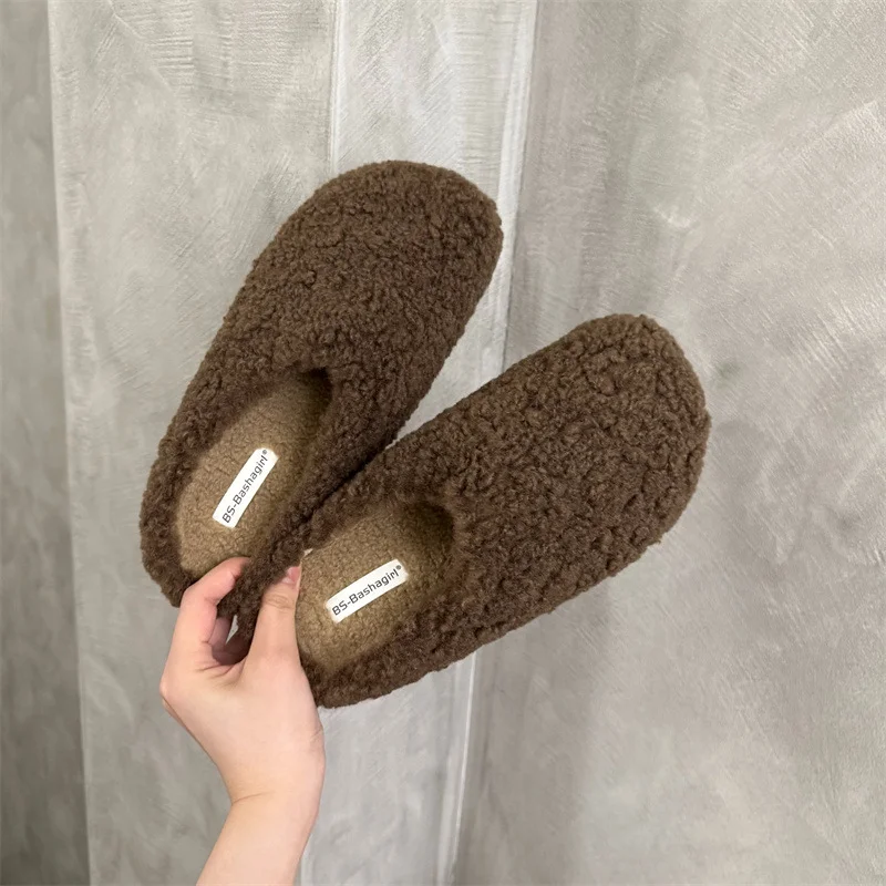 Yyvonne Retro Lamb Hair Plus Plush Fur Slippers Women's Bag Head Dragging Fairy Wind Lazy Cotton Slippers