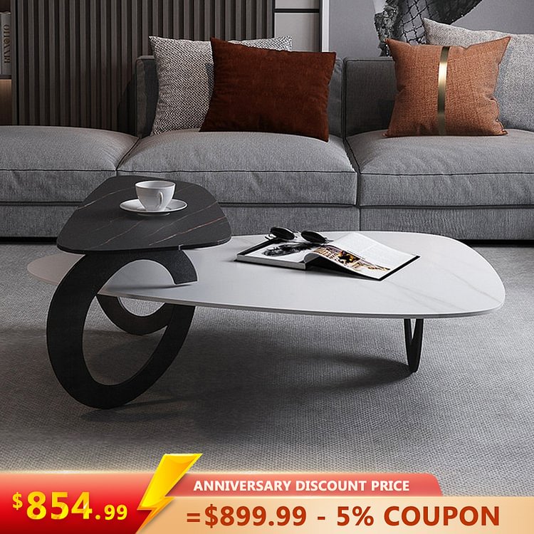 Homemys Modern white coffee table with side table 2-piece set