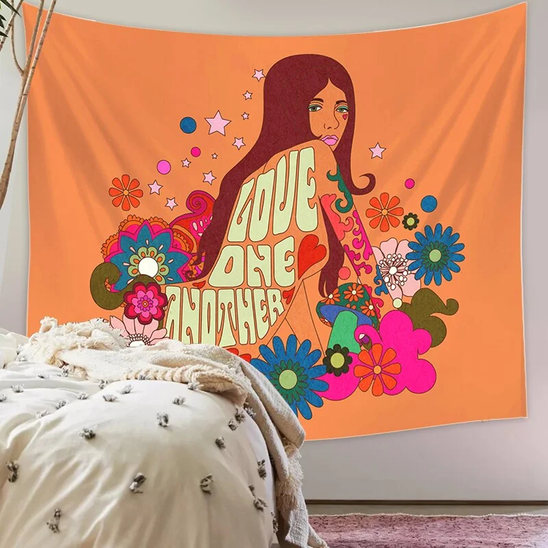 80S Vintage Wall Tapestry Hanging Decor for Girls Dorm Roon Decoration Rainbow INS Trippy Tapestry Psychedelic Wall Covering