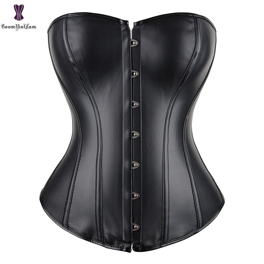 Punk Style Sexy Women's Plus Size Faux Leather Bustier Lace Up Boned Corset Top With G String 813#