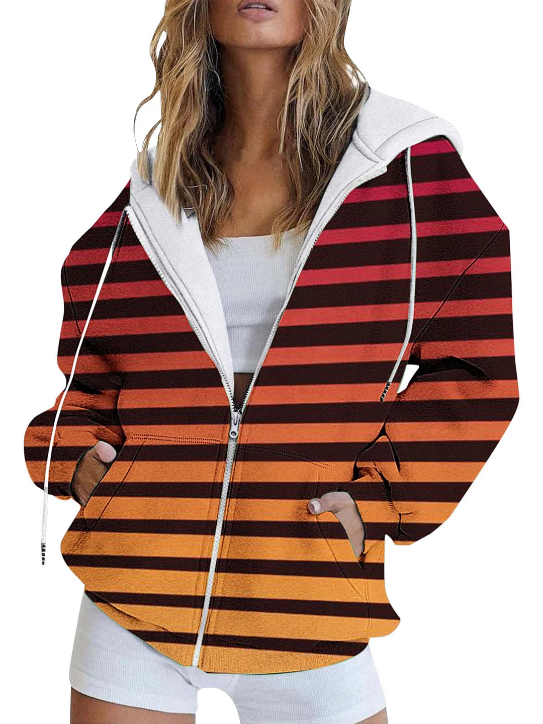 Women plus size clothing Women's Gradient Stitching Graphic Solid Color V-neck Long Sleeve Long Cardigan Sweater Coat-Nordswear