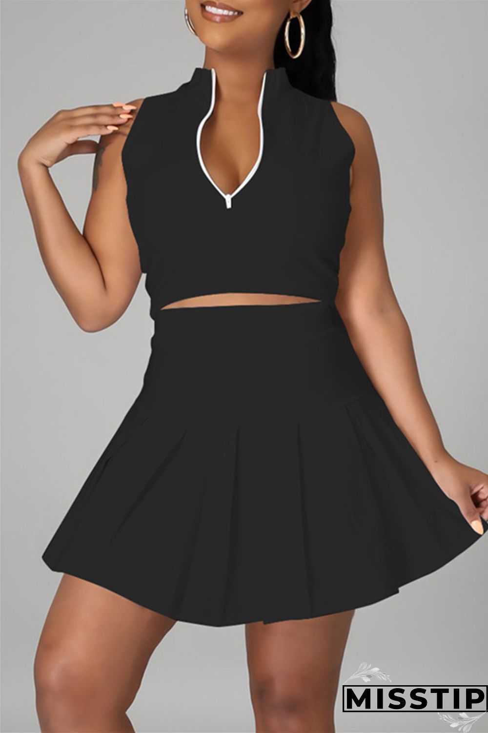 Pink Fashion Casual Solid Vests Zipper Collar Sleeveless Two Pieces