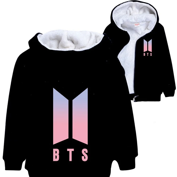 Mayoulove BTS Bangtan Boy Sherpa Lined Hoodie Fleece Sweatshirt Full Zip Jacket for Kids-Mayoulove