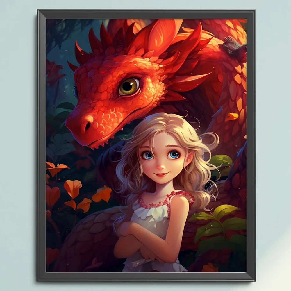 9CT Full Cross Stitch Bead Embroidery - Girl Dragon(Canvas|40*50CM)