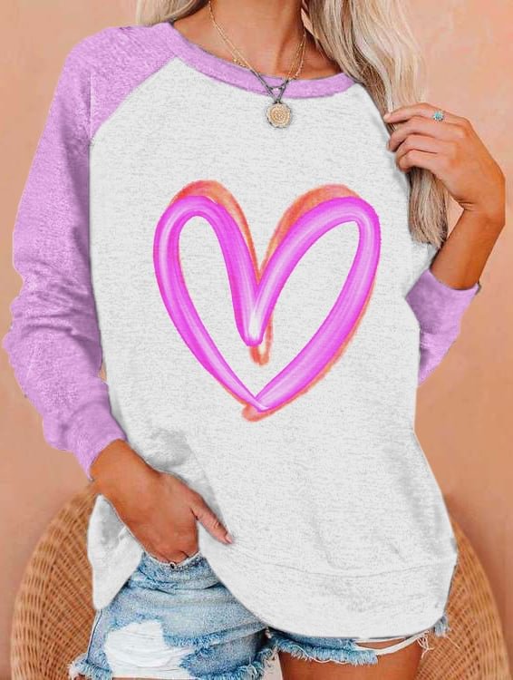 Women's Valentine's Day Purple Heart Print Sweatshirt socialshop