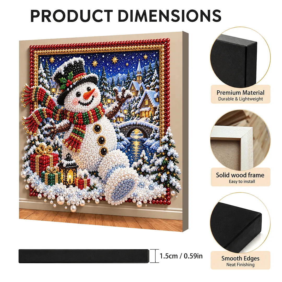 Framed Pearl Painting Kit Snowman Scene for Adults 30x30cm