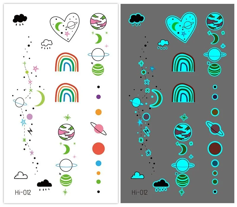 15 kinds Cute Small Blue Light Luminous Temporary Tattoo Face Hand Sticker Party Disposable Noctilucent tatouage temporaire