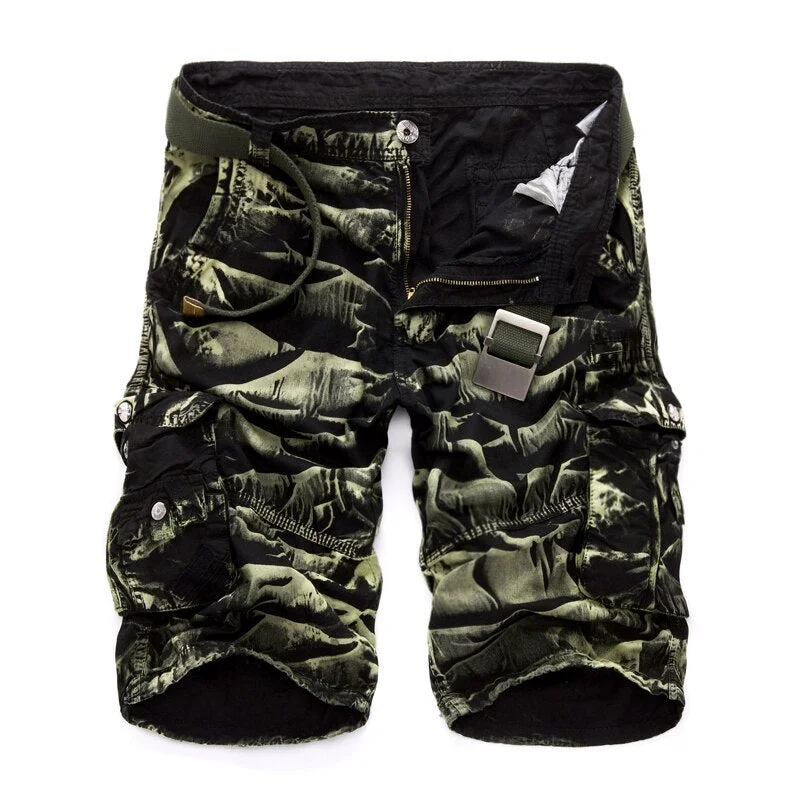 Camouflage Camo Cargo Shorts Men's Multi-Pocket Solid Color Military Tactical Shorts Male Leisure Man Straight Short Pants