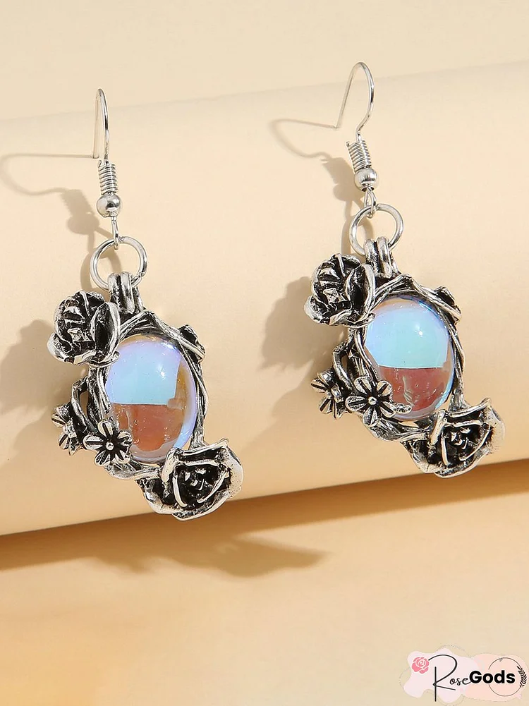 Vintage Alloy Moonstone Earrings