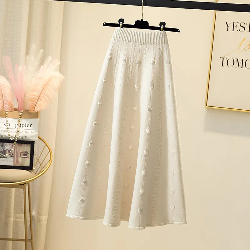 Churchf Churchf And Winter 2023 With Sweater High-Waist Jacquard Long Knitted Half-Length Umbrella Skirt Temperament Wool Long Skirt