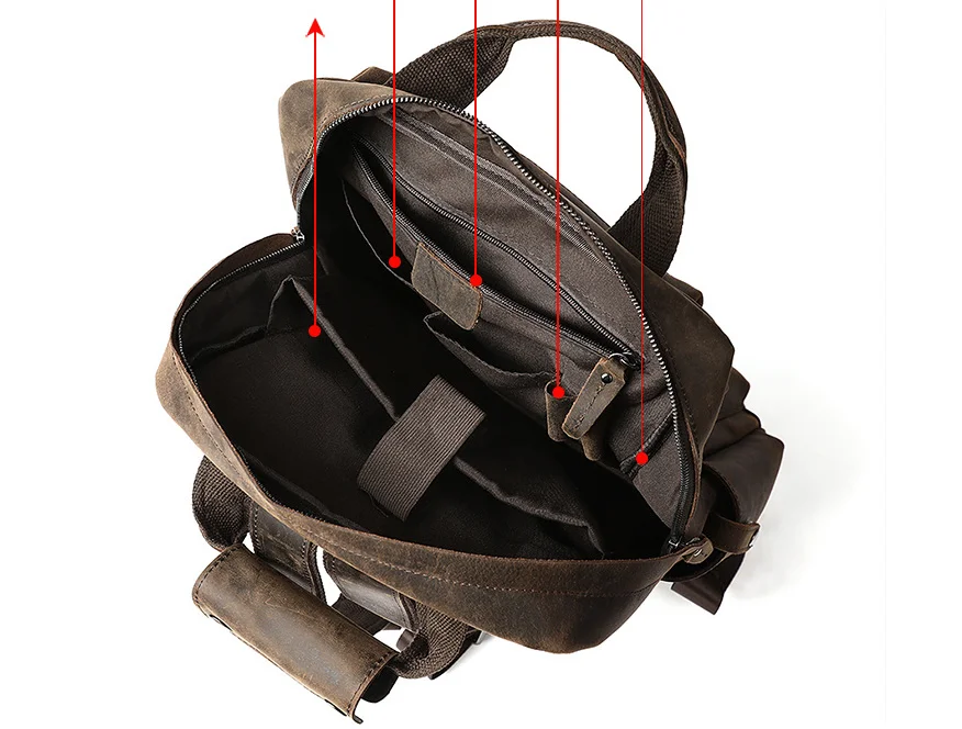 Crazy horse leather tactical business backpack