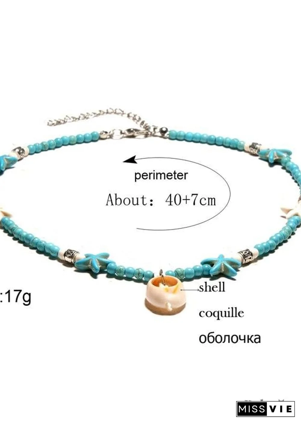 Boho Necklace, Hippie Blue Shell & Starfish