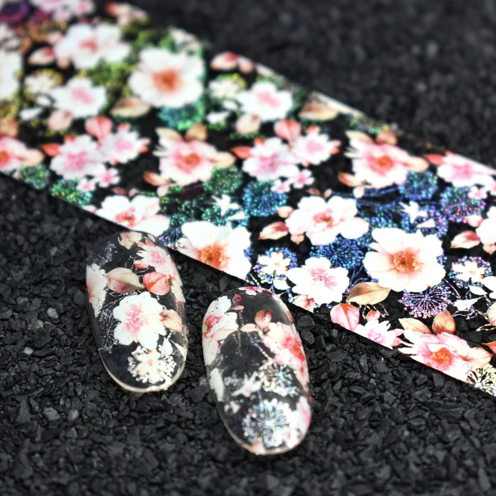 More Than 250 Design Beautiful Designed Nail Art Product Nail Glue transfer Foil Beautiful Flower Purple Orange-Nail Inspo