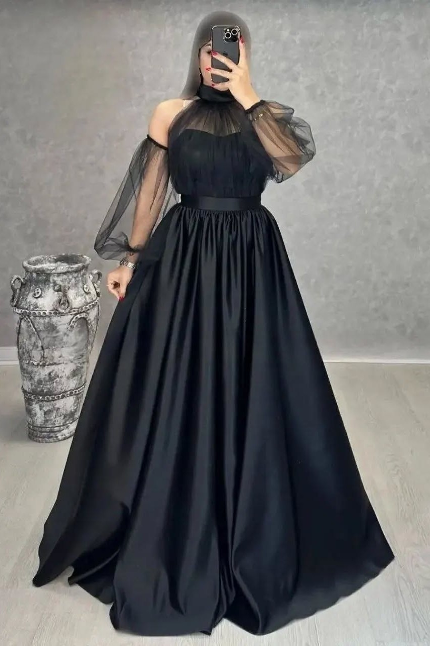 Lvs&Broner Halter Long Sleeves Sweetheart Long Prom Dress With Pleated