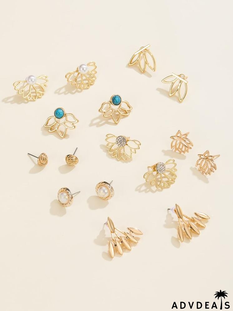 8pairs Lotus Shaped Stud Earrings