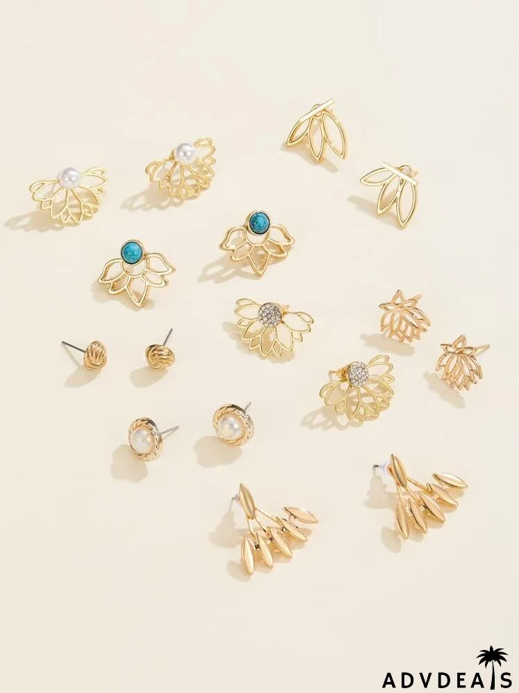 8pairs Lotus Shaped Stud Earrings