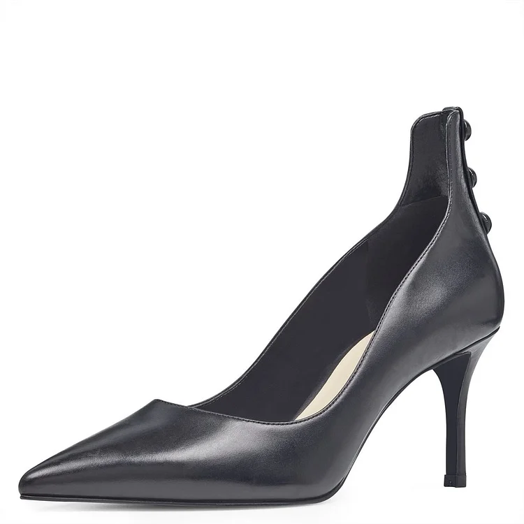 Women's Black Pointy Toe Office Heels Kitten Heels Pumps |FSJ Shoes