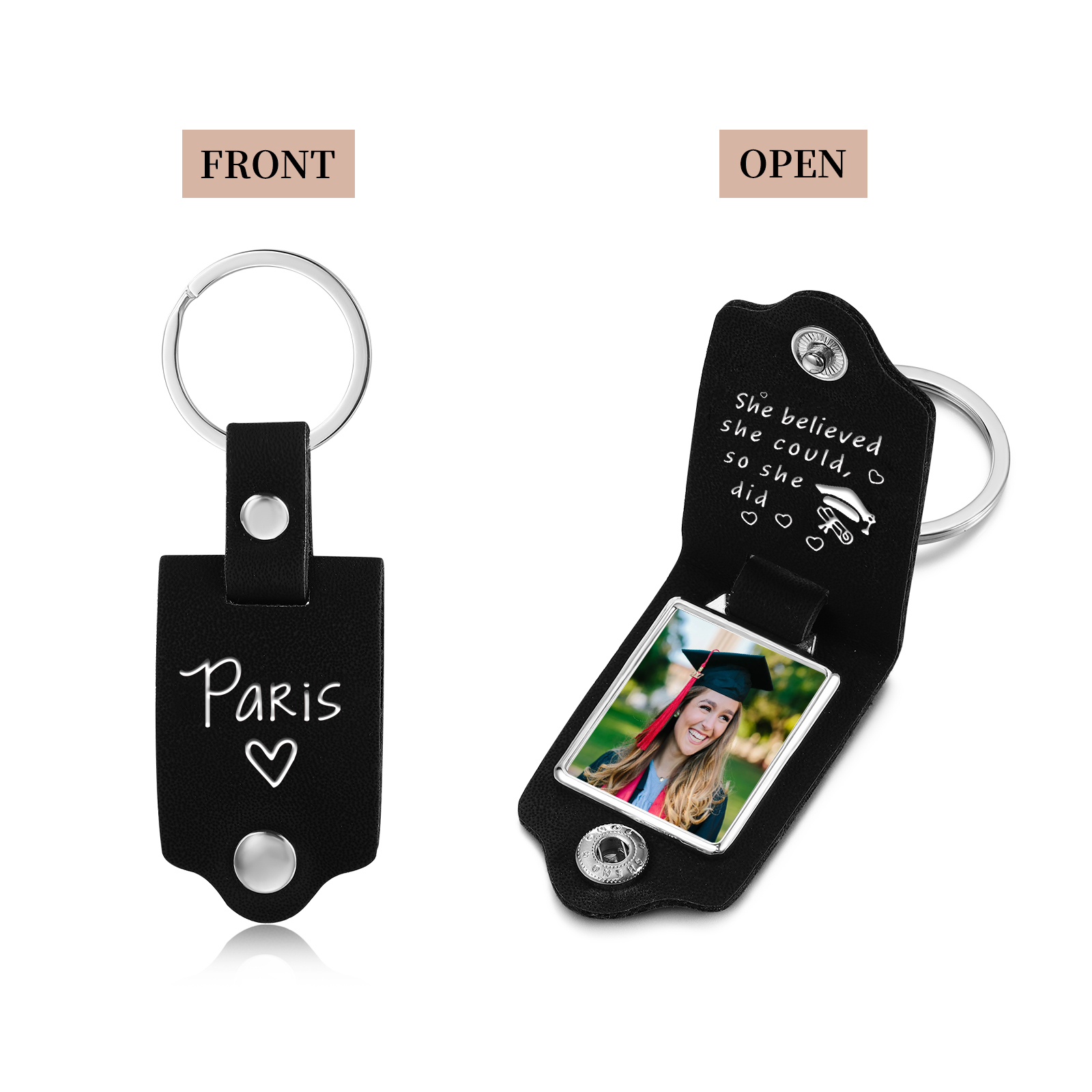 Personalised Graduation Leather Keychain Custom Name & Photo Keychain Graduation Gift - She Believed She Could, So She Did-Jessemade AU