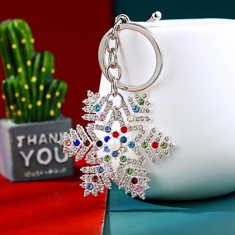Korean Style Snowflake Alloy Inlay Rhinestones Christmas Women’s Bag Pendant Keychain