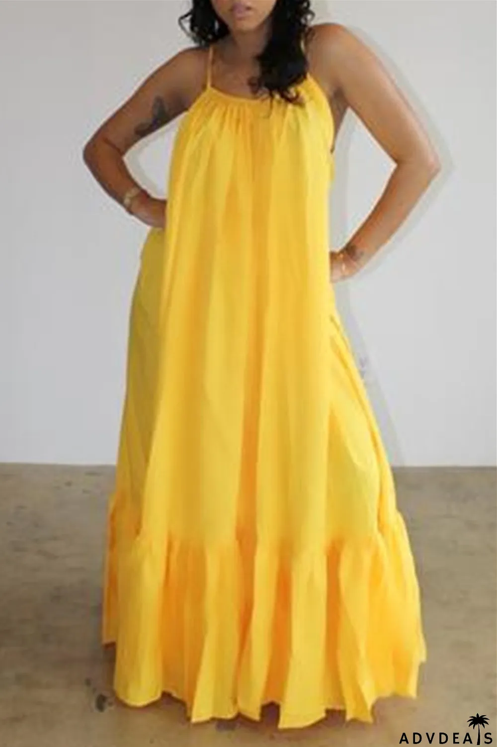 Dark Gray Sexy Casual Solid Backless Spaghetti Strap Loose Sling Dress