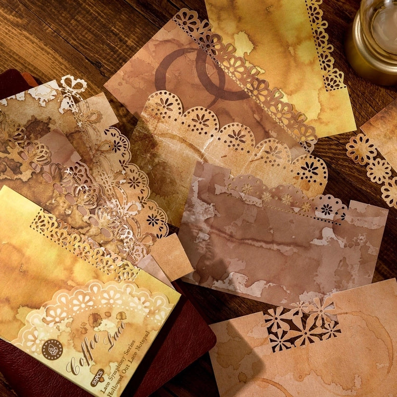 Mocard Notepad Lace Symphony Series Base Hollow Lace Journal Decorative Source Material 20 Pieces