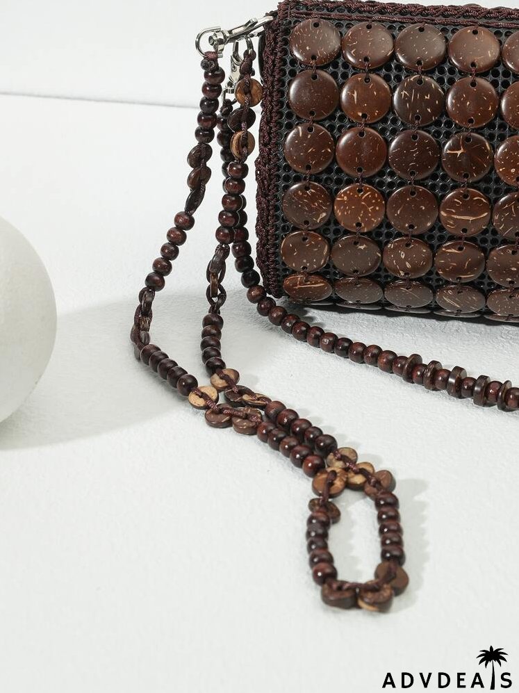 Coconut Shell Decor Beaded Strap Bucket Bag