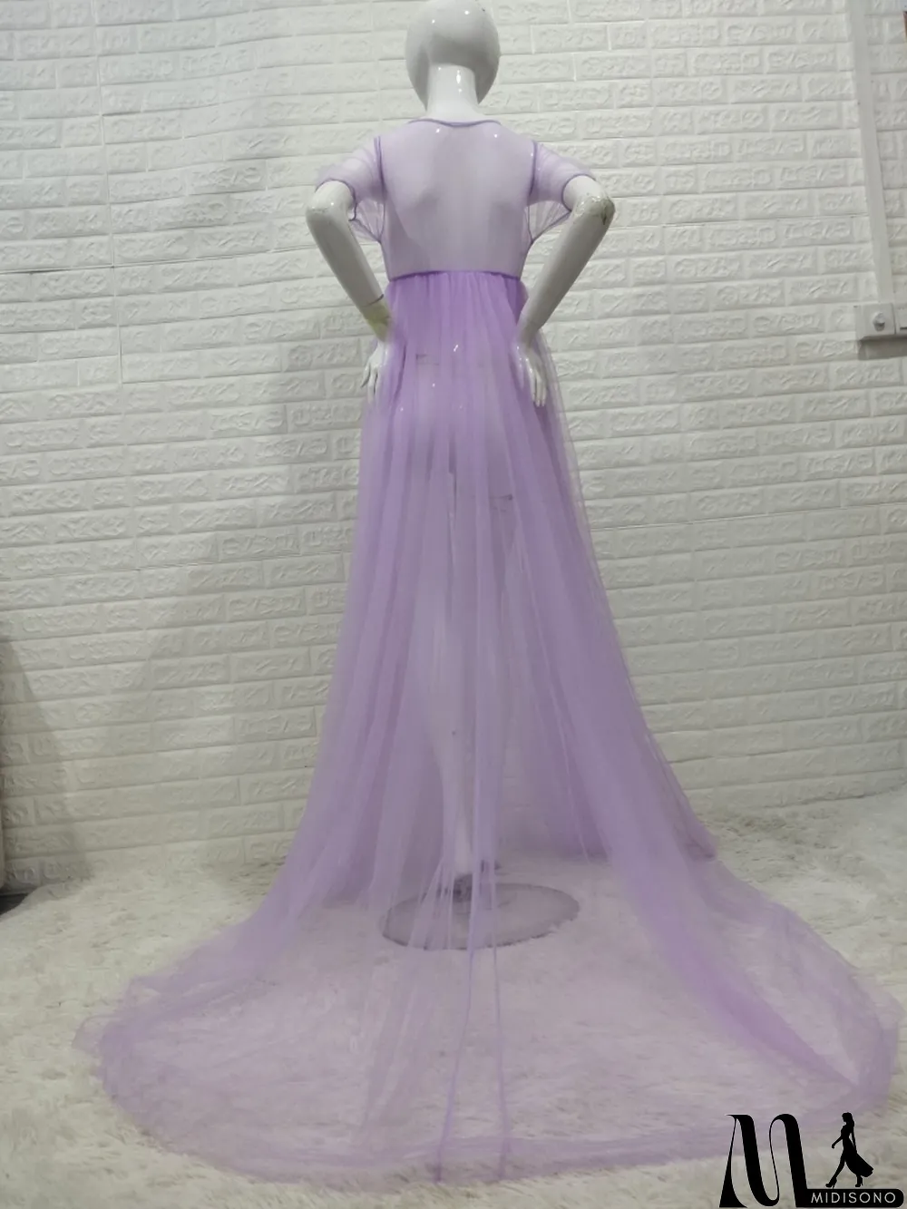 MidiSono - Women Summer Purple Sweet V-neck Short Sleeves Solid Lace Maternity Dress