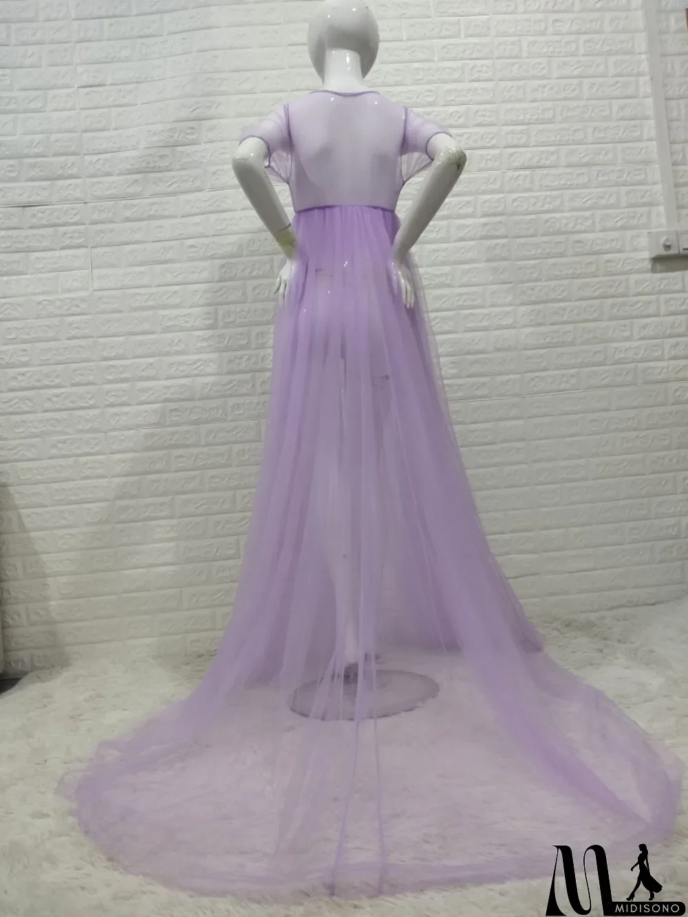 MidiSono - Women Summer Purple Sweet V-neck Short Sleeves Solid Lace Maternity Dress