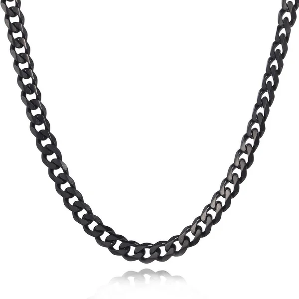 Davieslee 7mm Wide Mens Necklace Curb Cuban Silver Stainless Steel Chain Necklace