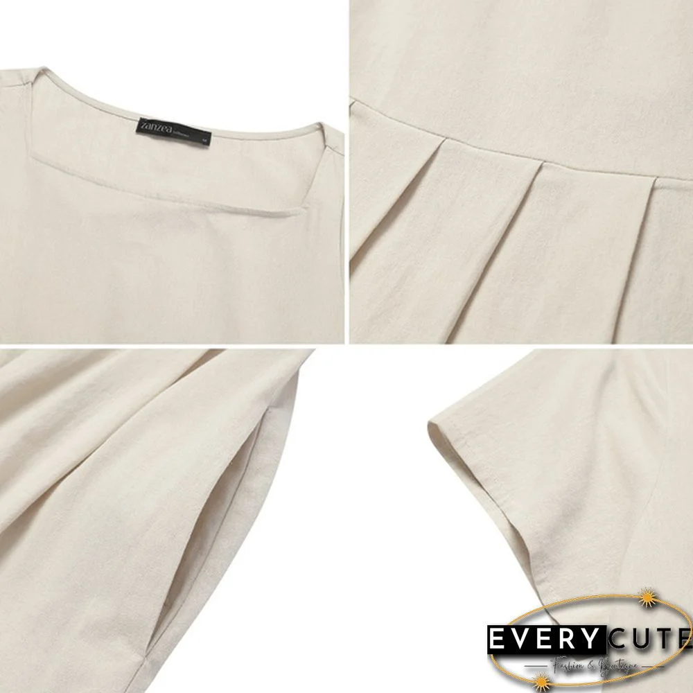 Square Collar Loose Short Sleeve Long Dress Summer Square Collar Solid Color Women Clothing