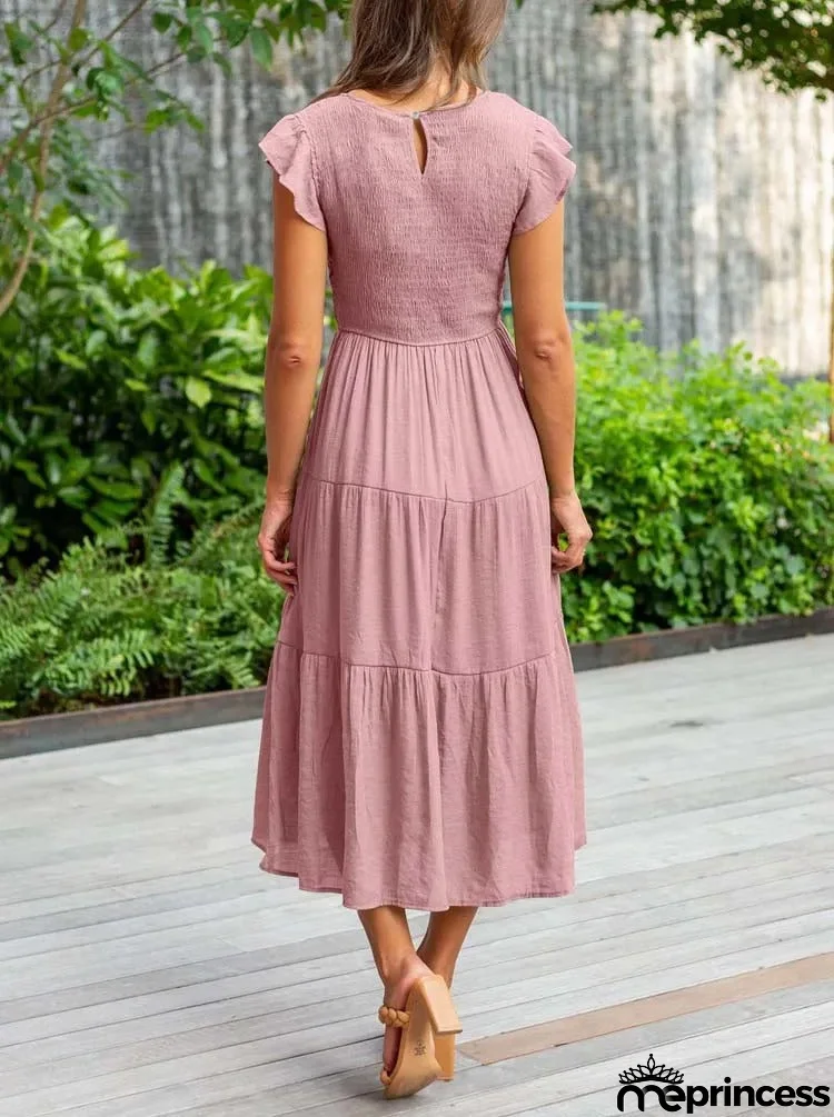 Elegant summer dress: ruffle details, pockets