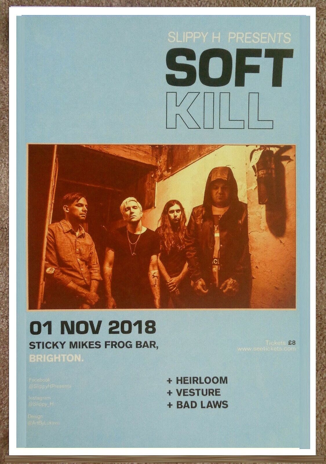 SOFT KILL 2018 Gig POSTER Brighton United Kingdom Concert