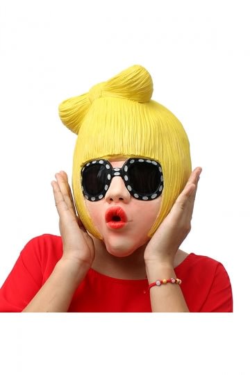 Funny Adult Lady-Gaga Latex Mask For Halloween Cosplay Party Yellow-elleschic