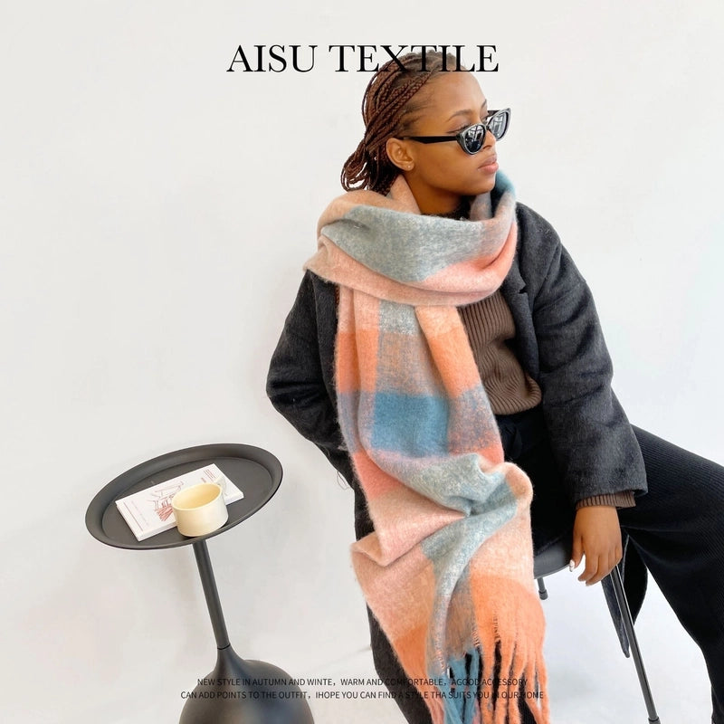Women’s Casual Lattice Imitation Cashmere Tassel Scarf