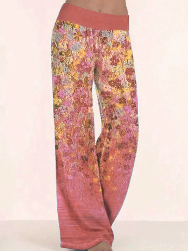 Floral Print Comfy Stretchy Wide Leg Pants