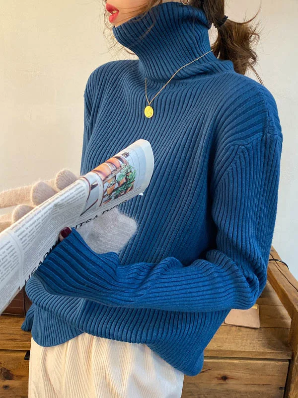Casual Simple 6 Colors High-Neck Long Sleeves Sweater Top