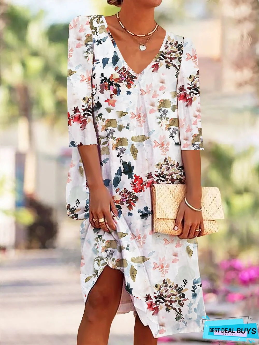 Floral Casual V Neck Dresses